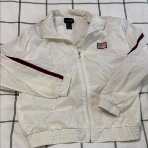 Vintage White Windbreaker Jacket with Flag Patch
